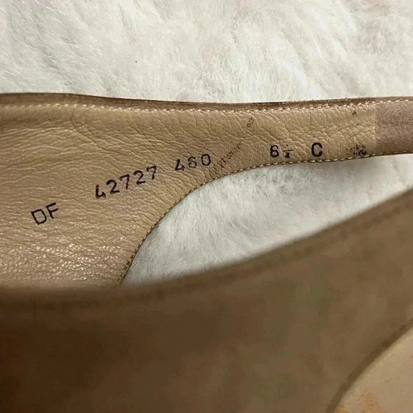 Vintage Salvatore Ferragamo Lace Up Suede Canvas Slingback Kitten Heels Beige - Picture 7 of 16